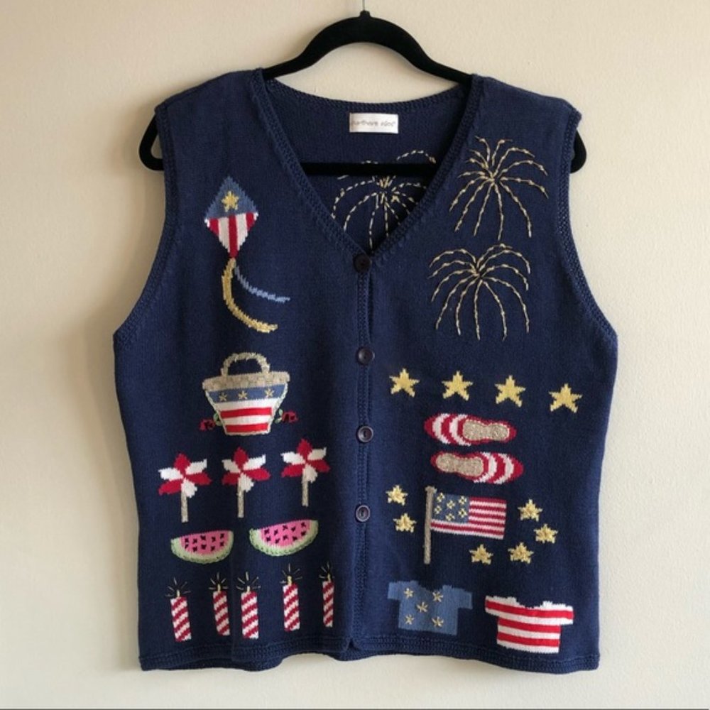 Vintage Knit Playful Fourth of July Vest